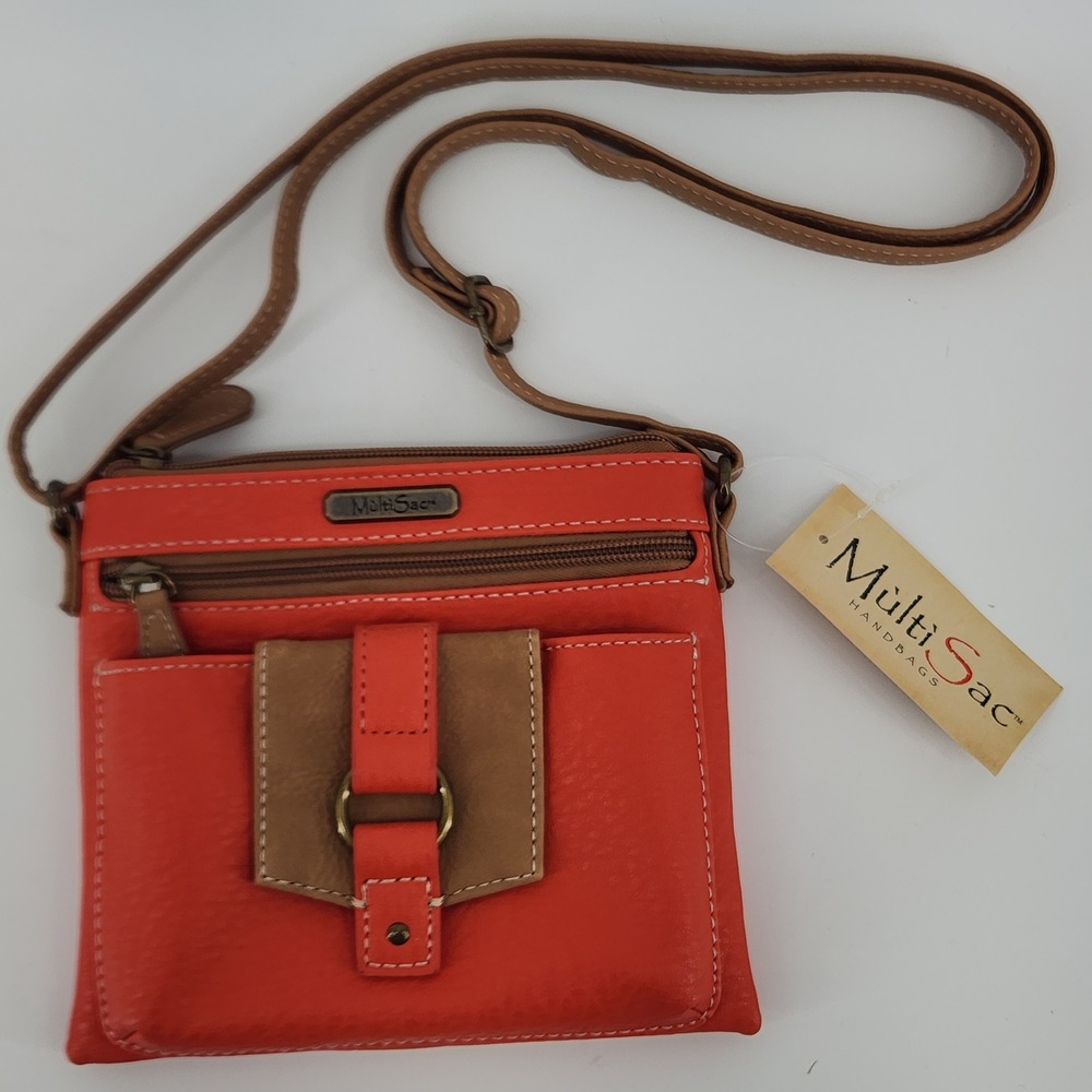 MultiSac Crossbody Bag Small‎ Organizer Purse Coral Vegan Leather NWT